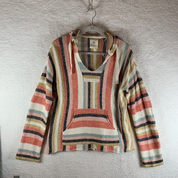 Rip Curl Sweater Women's S Multicolor Striped Knit Hooded‎ Pockets Pullover 7794 - Picture 1 of 6